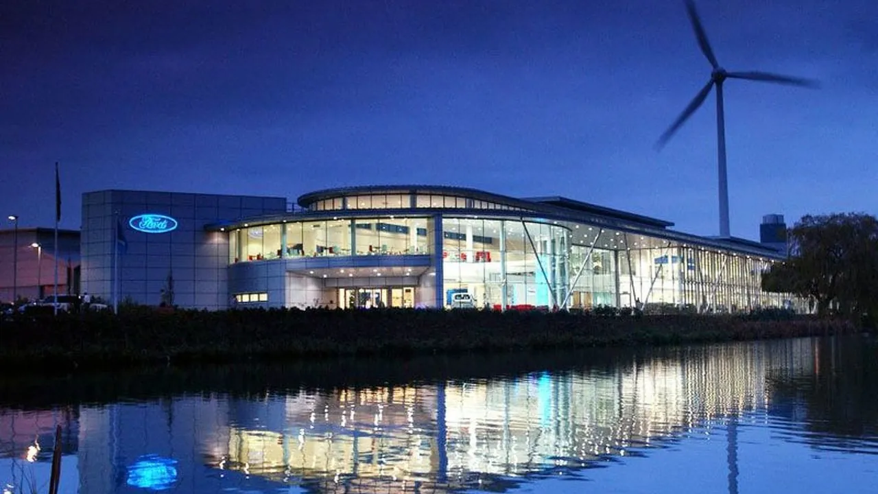 Ford head office in Dagenham at dusk
