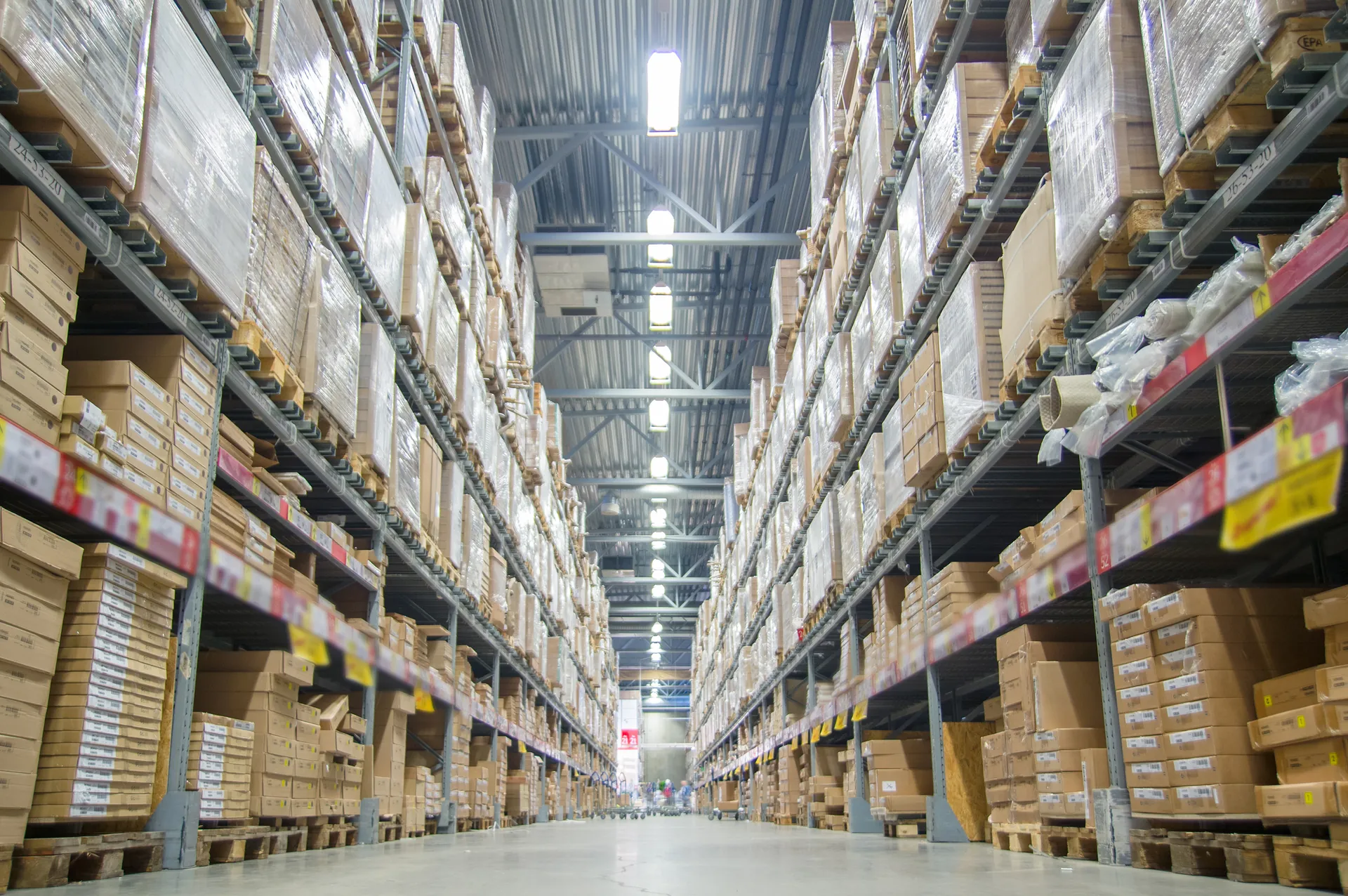 Warehouse aisle with high-bay lighting